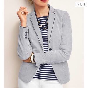 Talbots Pinstriped Seersucker Piped Cotton Blazer | 10